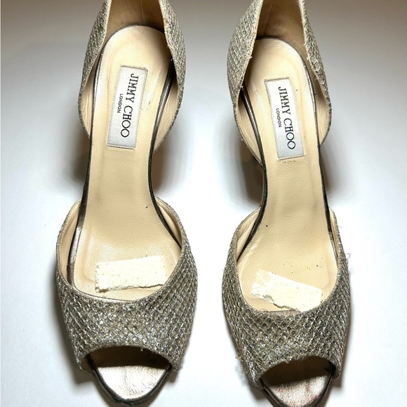 Jimmy Choo Glitter D'Orsay Pumps Peep-Toe Women's Shoes 8 —READ! - Picture 8 of 8